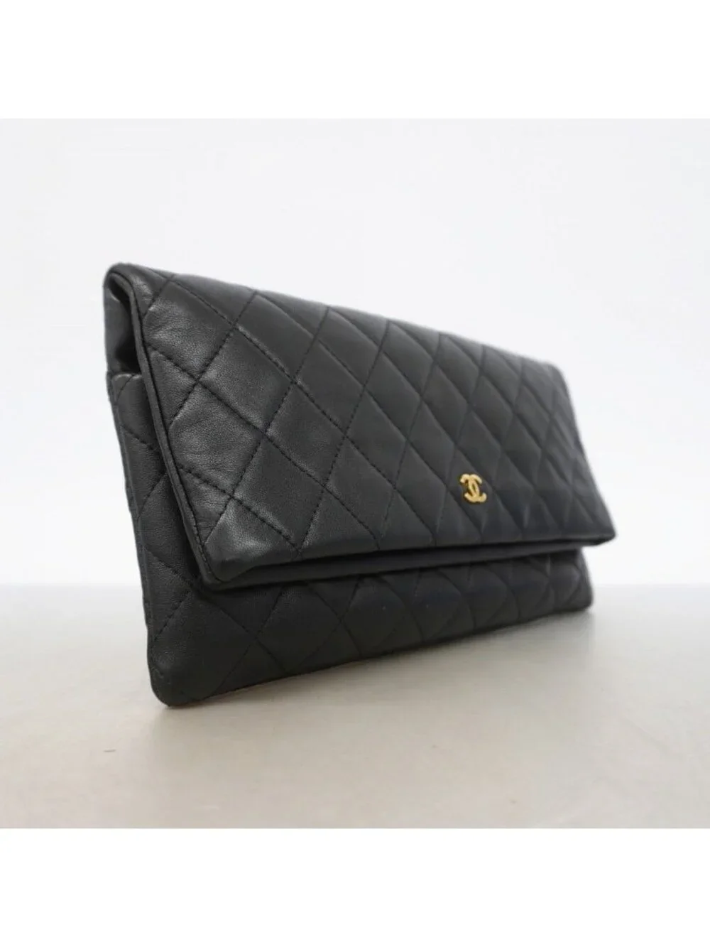 Chanel Clutch Quilted Lambskin Black Gold